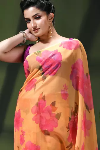 Printed chiffon georgette fancy saree for women latest bandhani party wear saree for women