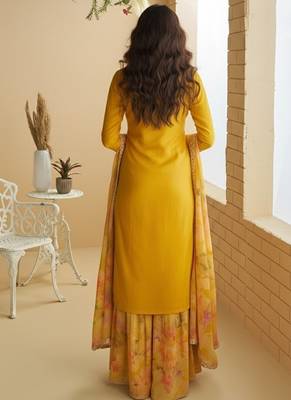 yellow chinon silk zari embroidered sharara set 2