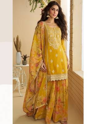 yellow chinon silk zari embroidered sharara set 3