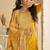Women's yellow chinon silk zari embroidered sequins sharara suit