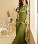 Women's mehendi chinon silk zari embroidered sequins sharara suit