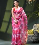 Women's printed organza sari trending rose leaf design fancy wedding saree for women