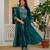 Teal Color Embroidery Thread With Real Mirror Hand Work Viscose Roman Silk Kurta pant Set.