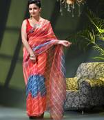 Women's printed organza sari trending rose leaf design fancy wedding saree for women