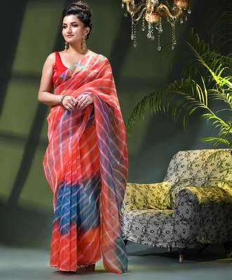 Women's printed organza sari trending rose leaf design fancy wedding saree for women 2