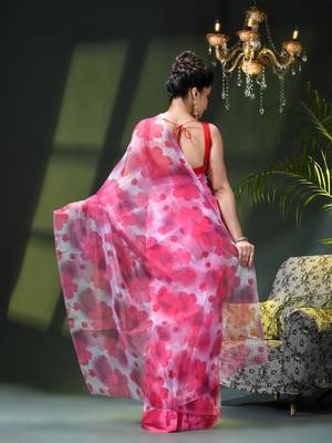Women's printed organza sari trending rose leaf design fancy wedding saree for women 4