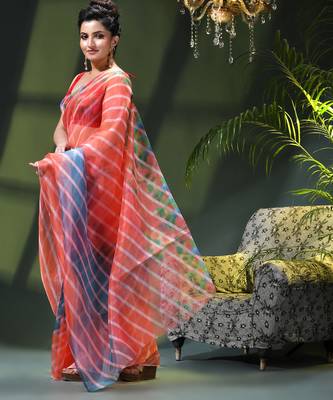 Women's printed organza sari trending rose leaf design fancy wedding saree for women 3