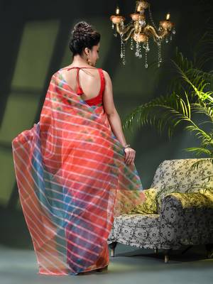 Women's printed organza sari trending rose leaf design fancy wedding saree for women 4