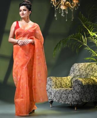 Women's printed organza sari trending rose leaf design fancy wedding saree for women 2