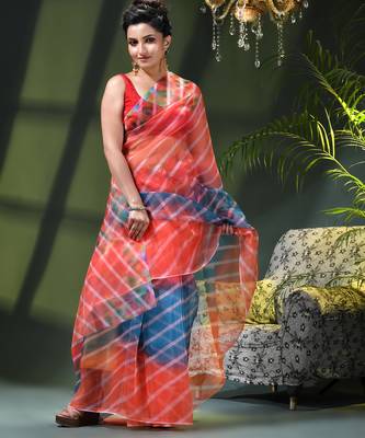 Women's printed organza sari trending rose leaf design fancy wedding saree for women 5