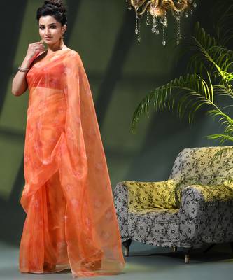 Women's printed organza sari trending rose leaf design fancy wedding saree for women 3