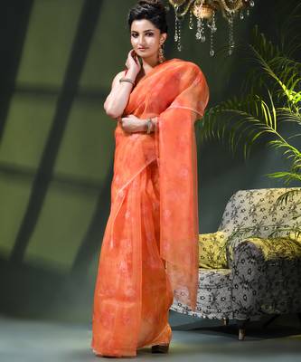 Women's printed organza sari trending rose leaf design fancy wedding saree for women 5