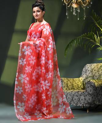 Women's printed organza sari trending rose leaf design fancy wedding saree for women 2