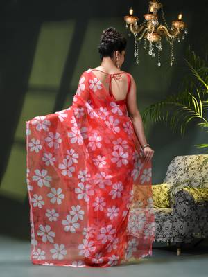 Women's printed organza sari trending rose leaf design fancy wedding saree for women 3