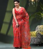 Women's printed organza sari trending rose leaf design fancy wedding saree for women