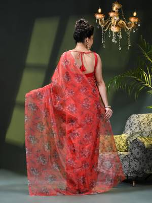 Women's printed organza sari trending rose leaf design fancy wedding saree for women 3