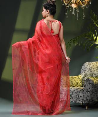Women's printed organza sari trending rose leaf design fancy wedding saree for women 3