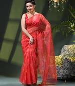 Women's printed organza sari trending rose leaf design fancy wedding saree for women