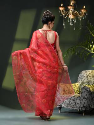 Women's printed organza sari trending rose leaf design fancy wedding saree for women 3