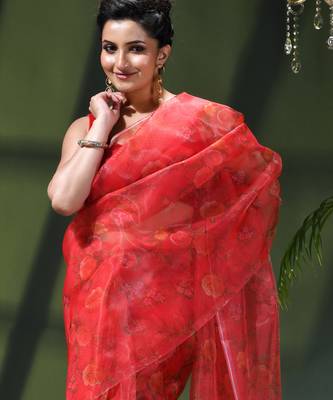 Women's printed organza sari trending rose leaf design fancy wedding saree for women 5