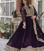 Wine soft georgette  party wear embroidery  suit set