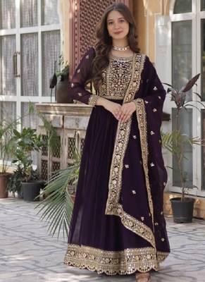 Wine soft georgette  party wear embroidery  suit set 2