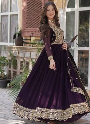 Wine soft georgette  party wear embroidery  suit set 3