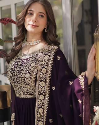 Wine soft georgette  party wear embroidery  suit set 6
