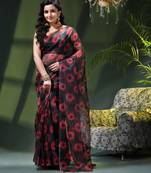 Women's printed organza sari trending rose leaf design fancy wedding saree for women