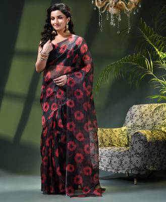Women's printed organza sari trending rose leaf design fancy wedding saree for women 2