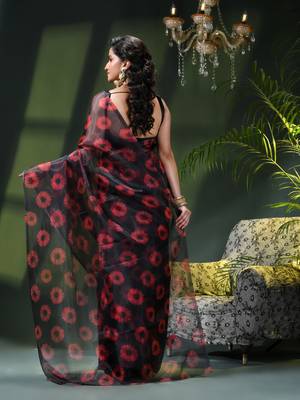 Women's printed organza sari trending rose leaf design fancy wedding saree for women 4