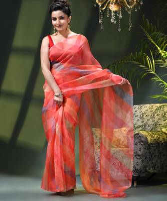 Women's printed organza sari trending rose leaf design fancy wedding saree for women 1