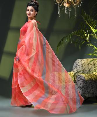 Women's printed organza sari trending rose leaf design fancy wedding saree for women 2