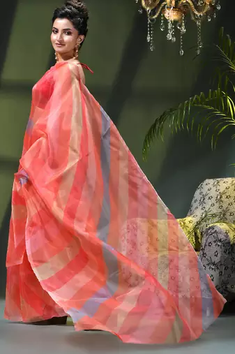 Women's printed organza sari trending rose leaf design fancy wedding saree for women