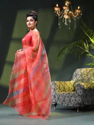 Women's printed organza sari trending rose leaf design fancy wedding saree for women 3