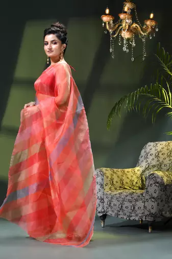 Women's printed organza sari trending rose leaf design fancy wedding saree for women
