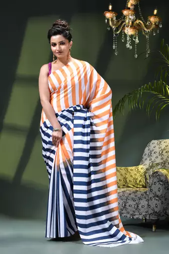 Women's silk fancy party wear chiffon georgette sari latest suhasini printed pure crepe sarees for women