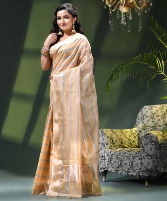 Kanjivaram silk saree trendy kora tissue desinge organza swarnika zari banarasi saree for women 4