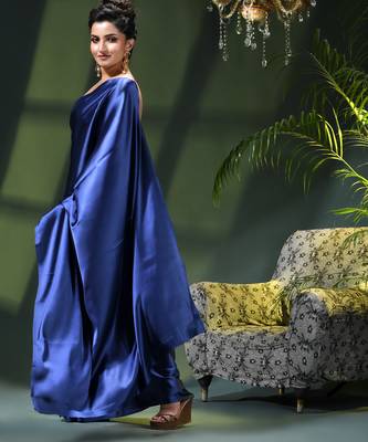 Soft satin silk saree one color solid design satin sari crepe farewell saree for women 3