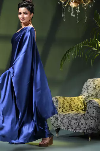 Soft satin silk saree one color solid design satin sari crepe farewell saree for women