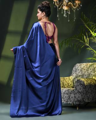 Soft satin silk saree one color solid design satin sari crepe farewell saree for women 4