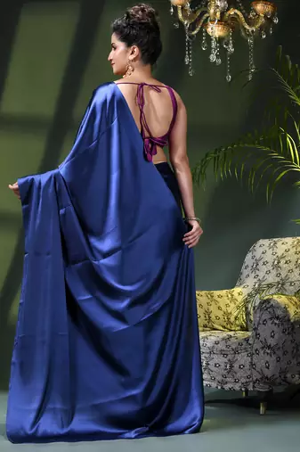 Soft satin silk saree one color solid design satin sari crepe farewell saree for women