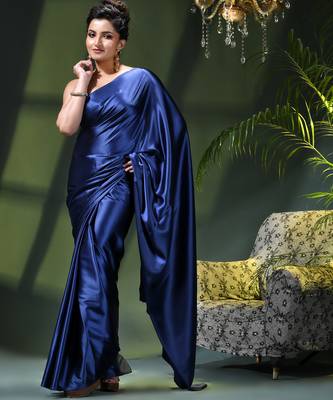 Soft satin silk saree one color solid design satin sari crepe farewell saree for women 5