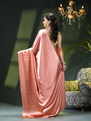 Soft satin silk saree one color solid design satin sari crepe farewell saree for women 4