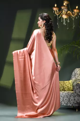 Soft satin silk saree one color solid design satin sari crepe farewell saree for women