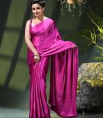 Soft satin silk saree one color solid design satin sari crepe farewell saree for women