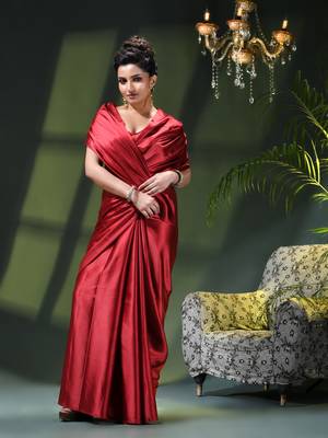 Soft satin silk saree one color solid design satin sari crepe farewell saree for women 3