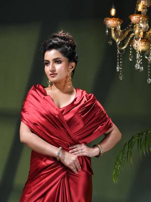 Soft satin silk saree one color solid design satin sari crepe farewell saree for women 4