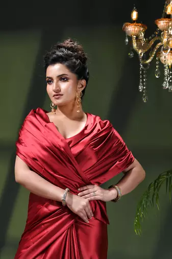 Soft satin silk saree one color solid design satin sari crepe farewell saree for women