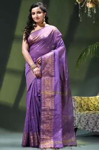 Cotton silk fancy saree for women golden art design sari latest kohinoor design sarees for women